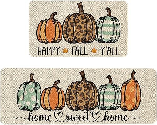 Miniatura 8 de Mloabuc Juego de 2 tapetes de cocina con texto en inglés "Merry Christmas", antifatiga, impermeables, resistentes a las manchas, color azul,