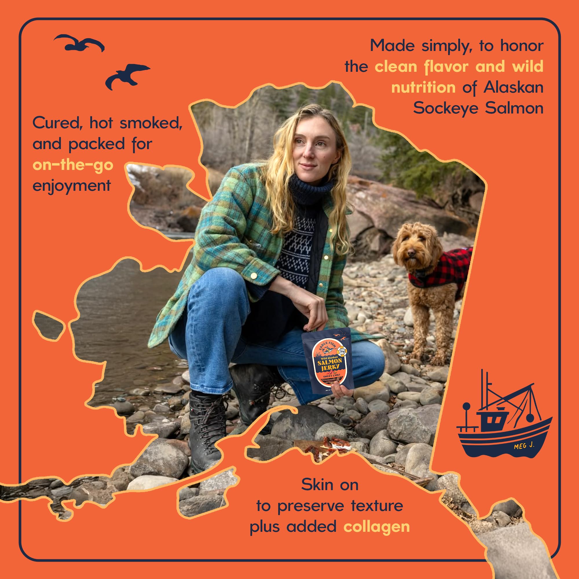 Fable Fish Wild Alaskan Salmon Jerky - Wild Caught Salmon with 31g of Protein - Tasty Fish Jerky with Omega-3s and Natural Source of Collagen - Made with Whole Muscle Sockeye - Sweet Chili thumbnail 4