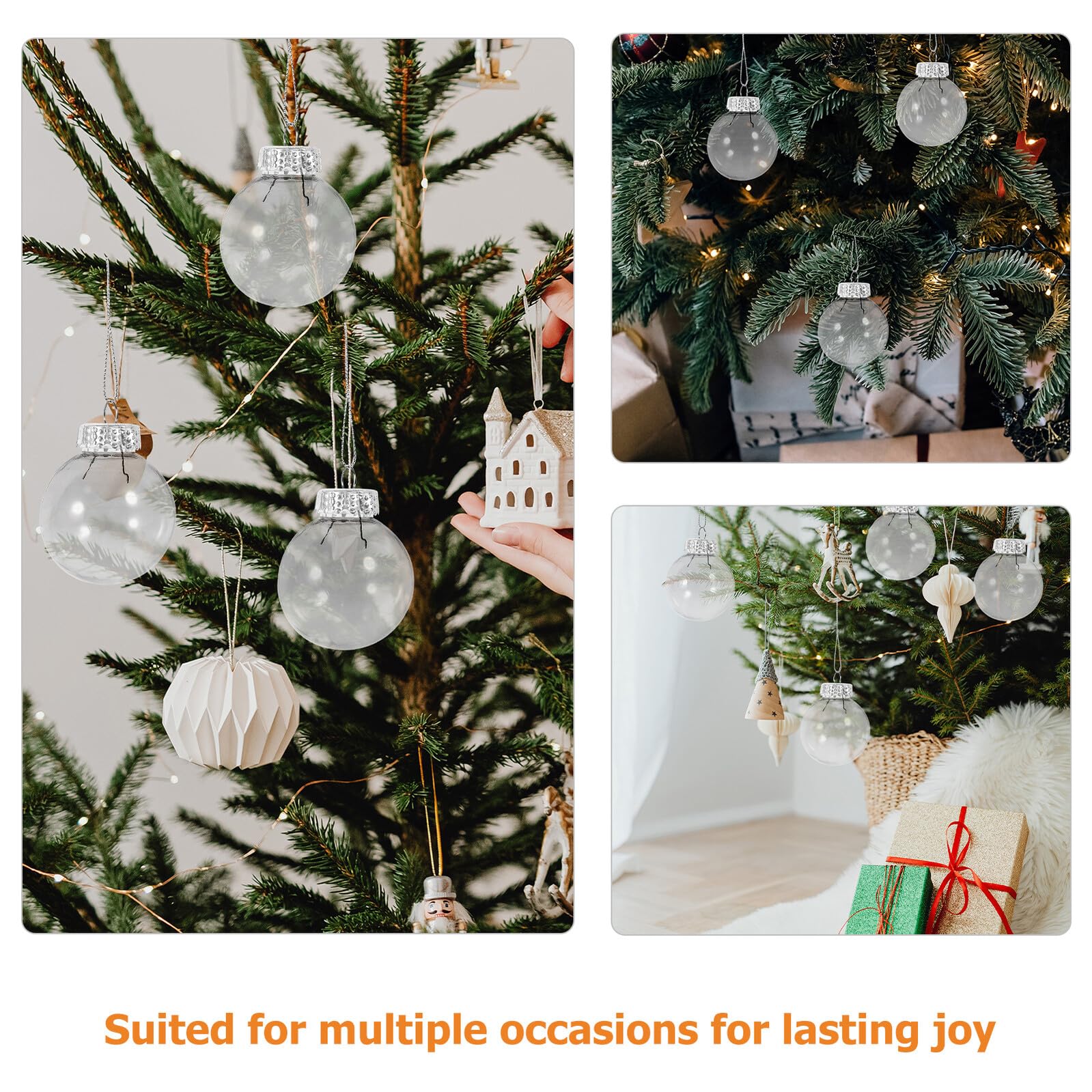 30 Piezas Unidades Bolas Transparentes Rellenable Decorativas para Manualidades con Colgador Adornos Claros de Plástico para Árbol de Navidad Bodas y Fiestas Versátiles para