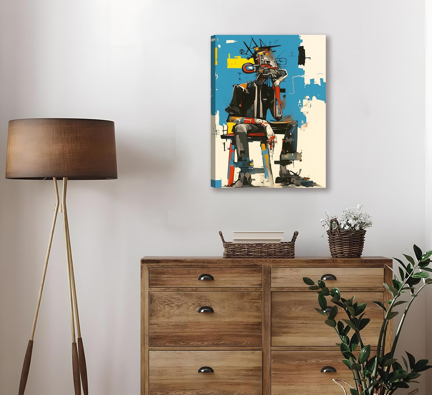 Framed Abstract Street Wall Art Graffiti Style Thoughtful Figure Painting Poster Colorful Modern Canvas Print Art for Living Room Bedroom Office Urban Contemporary Artwork Wall Decor