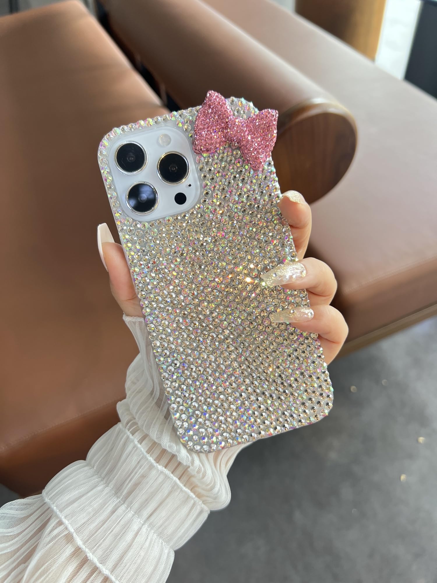 redecarie for iPhone 12 Pro Max Cute Bow Pink Case,3D Glitter Sparkle Bling Diamond Case Women Girls Kids Teens Luxury Crystal Rhinestone Shiny