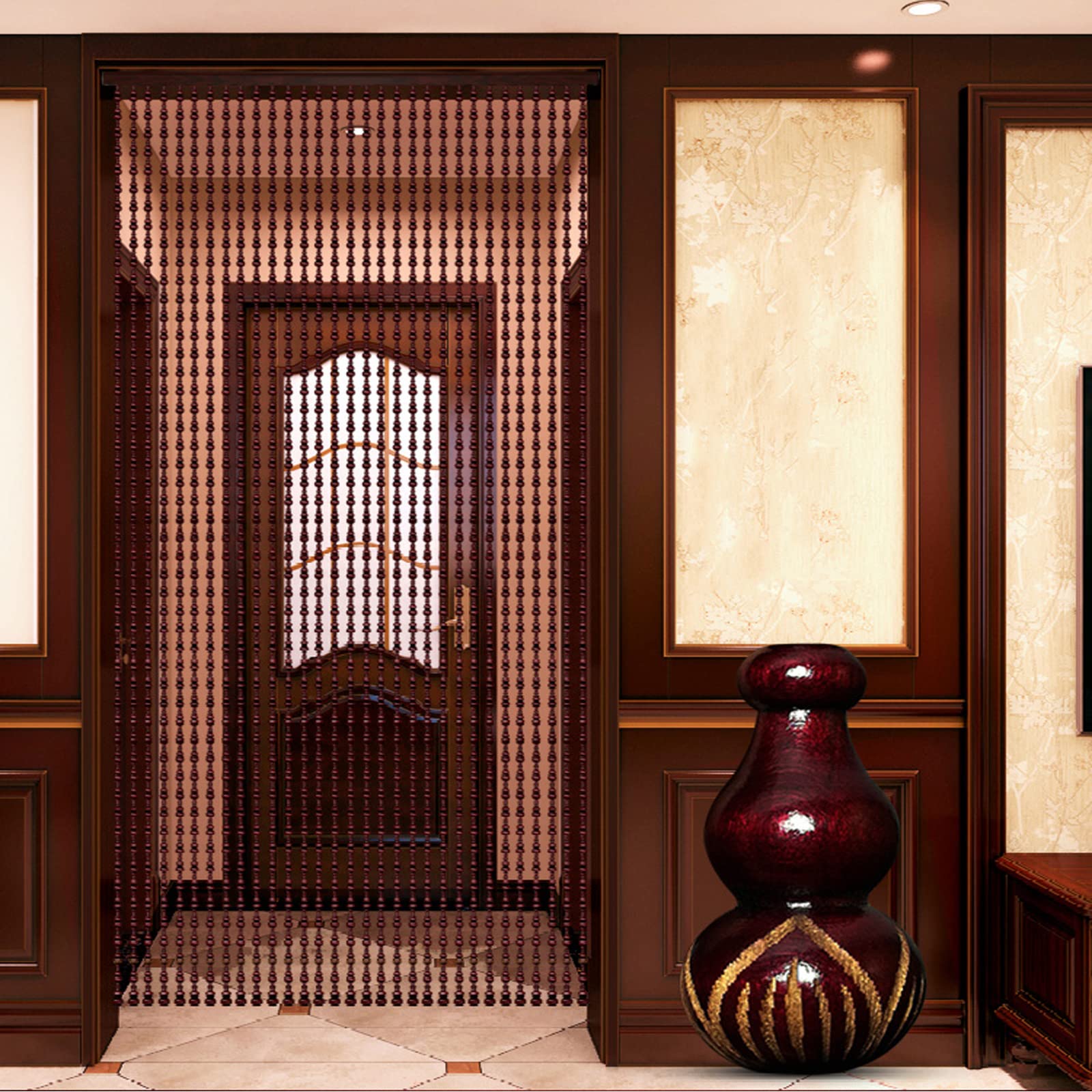 Rideau de Perles Fait Main,Rideau Perlé en Bois Naturel,Cloison de Décoration à La Maison pour La Pièce,Rideau de Perles à Cordes Doors,Style Rétro,Personnalisable (21 Strands-55x125cm)