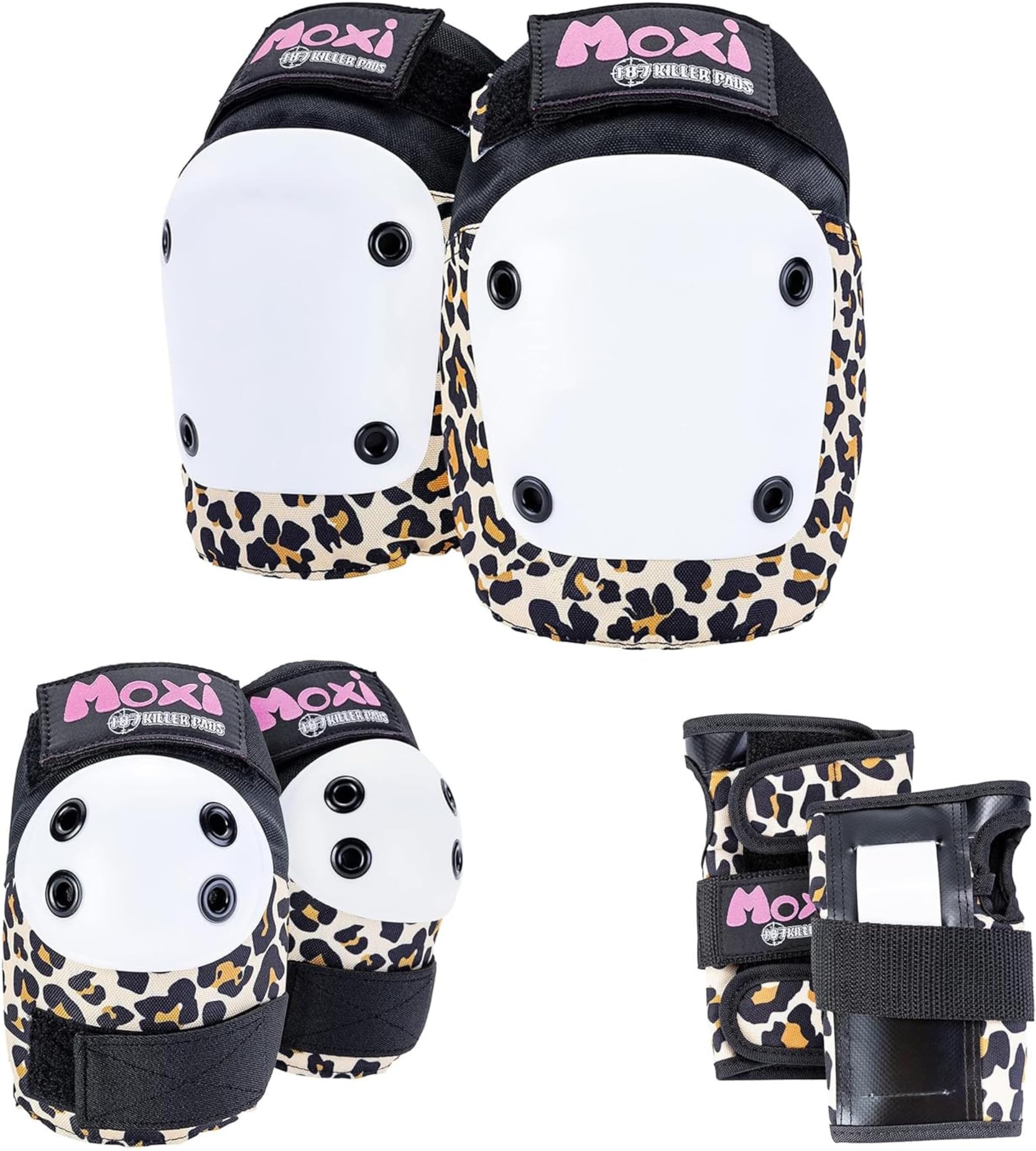 Six Pack Combo Pad Protection Kit including Knee Pads, Elbow Pads and Wrist Guards from 187 Killer Pads and Moxi Skates - Child to Adult Sizes (Leopard, S/M)