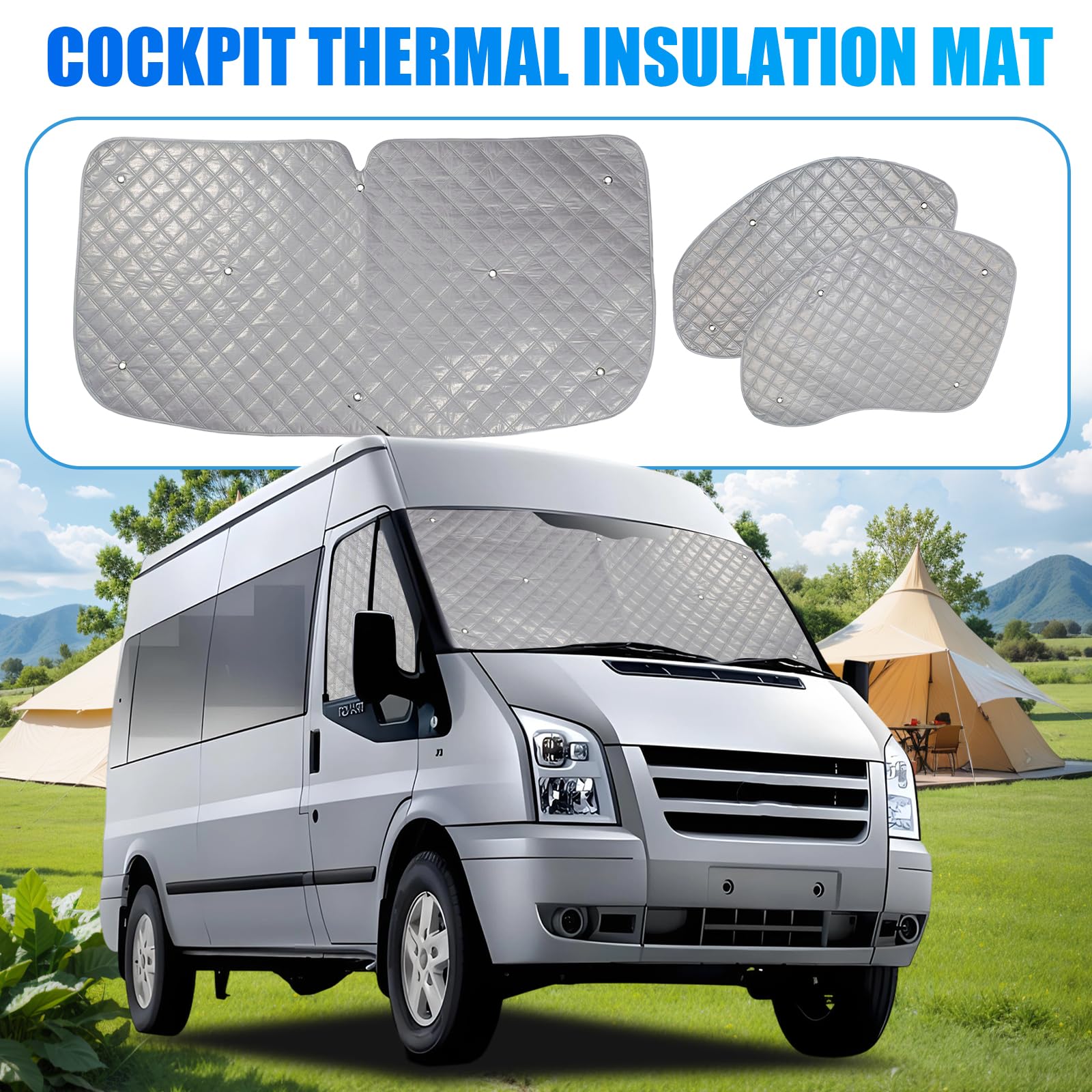 Tenda termica interna per Ford Transit MK7, 3 pezzi, copertura isolata per parabrezza, parasole per finestrino auto, riflettente UV, copertura invernale per la privacy, per camper e camper (per Ford