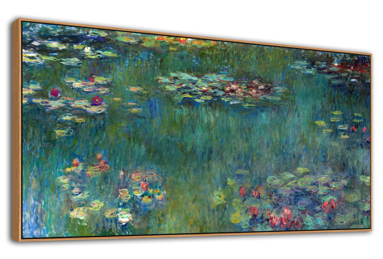 Framed Wall Art Canvas Prints Water Lilies by Claude Monet Large Framed Art Living Room Decor Green Garden Artwork Contemporary Nature Canvas Pictures for Bedroom Office Wall Decor 20" x 40" Natural