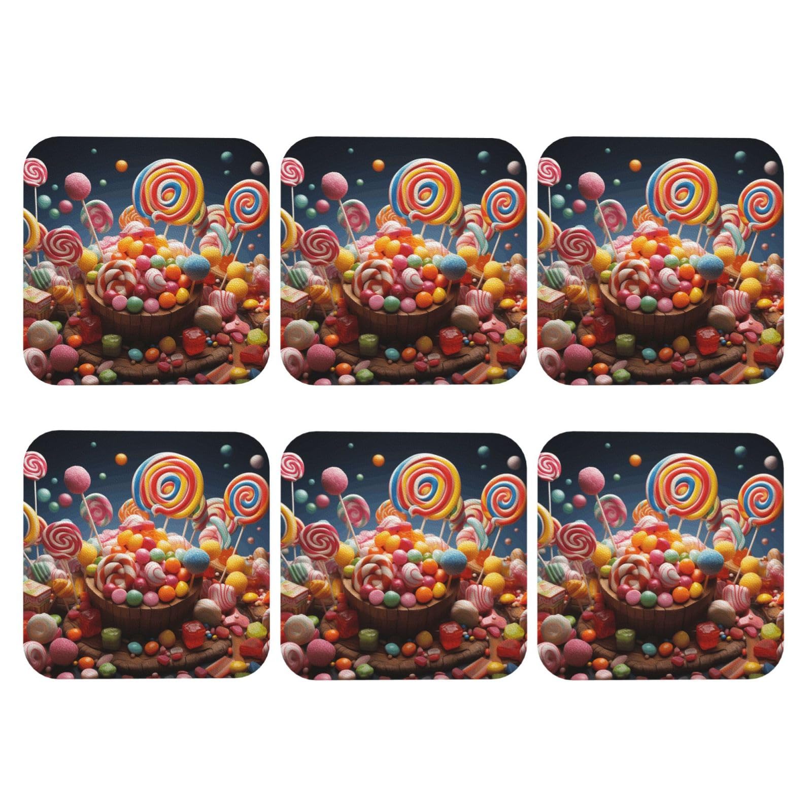 6pcs Leather Coasters for Drinks, Colour Candy Drink Coasters for Tabletop Protection, 4" Cup Coasters for Coffee Table Decor, Non-Slip Drinking Cup Mat for Hot Or Cold Drink