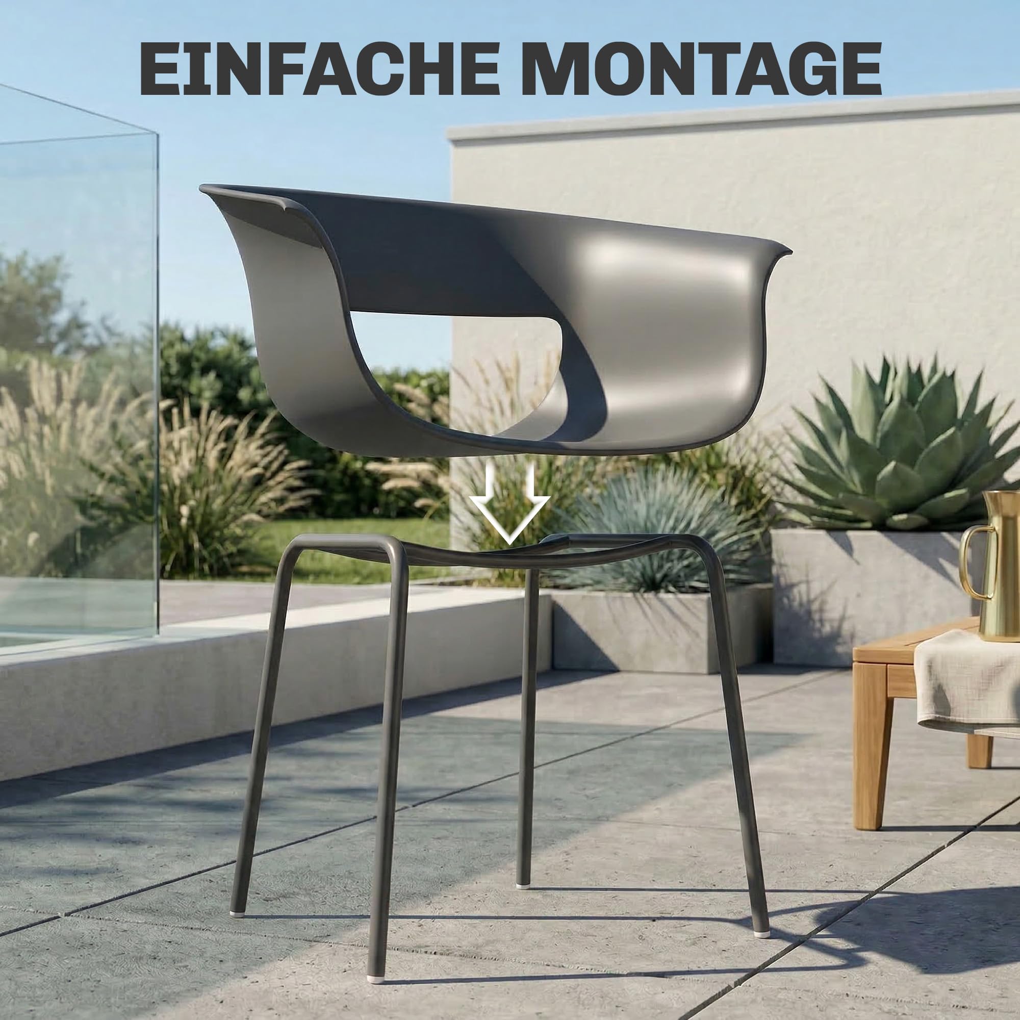 Outsunny Gartenstühle 4er Set ergonomisch Balkonstühle mit Ausschnittdesign Armlehne Wetterfest rostbeständig Outdoor Stühle bis 120 kg Terrassenstühle für Garten Balkon Terrasse Dunkelgrau
