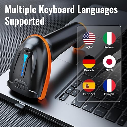 Miniatura 32 de Tera - Escáner de código de barras inalámbrico láser 1D 2 en 1 (2.4 GHz inalámbrico + USB 2.0 con cable) con indicador de nivel de batería, portátil