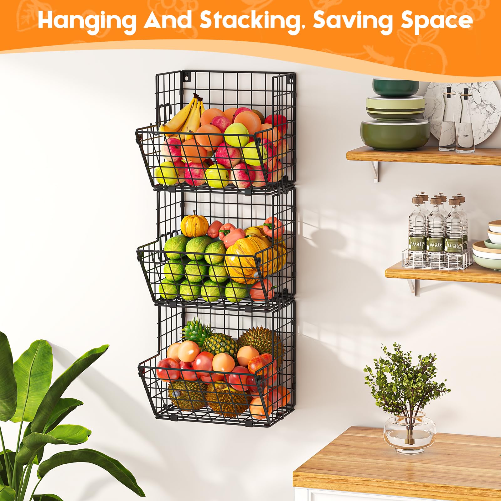 Snapklik.com : X-cosrack Metal Wire Basket Wall Mount, 3 Tier Wall ...
