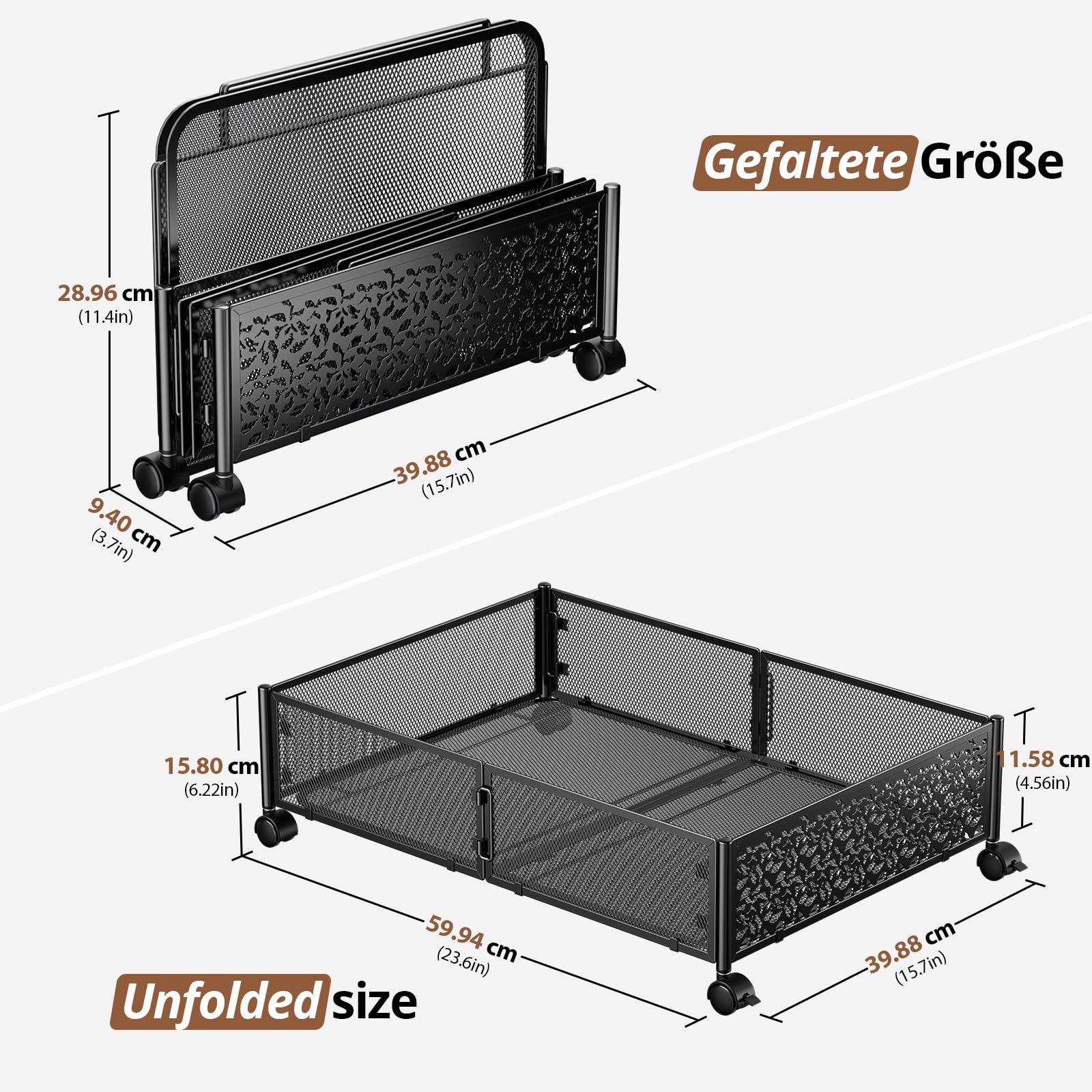 Unterbett-Aufbewahrungsbehälter mit Rollen, Unterbett-Organizer, Schublade, werkzeuglose Montage, Metall-Unterbett-Aufbewahrungsbehälter für Schlafzimmer, Kleidung, Schuhe, Decken, 2 Stück