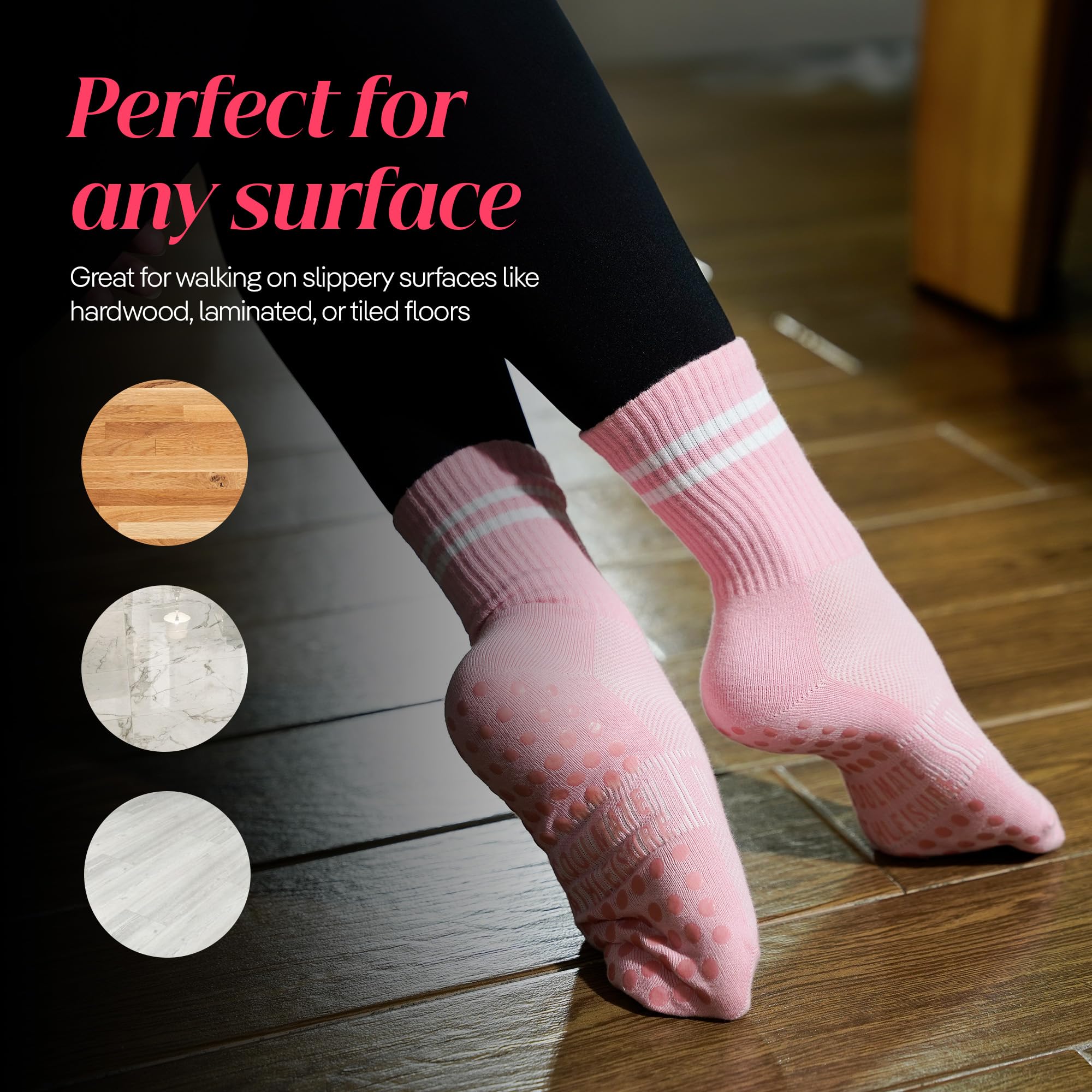 CoolMate Calcetines de pilates con agarres para mujer, calcetines de yoga, calcetines antideslizantes para mujer, para entrenamiento, barra, regalos de pilates