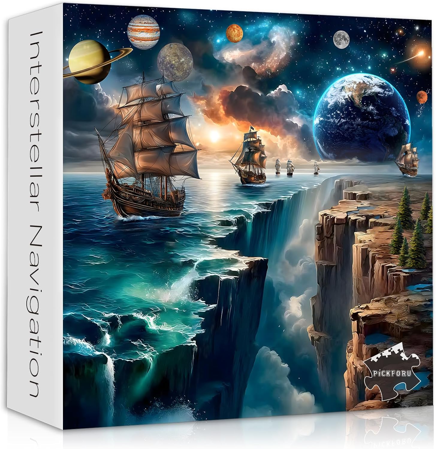 PICKFORU Fantasy Landscape Jigsaw Puzzle 1000 Pieces, Outer Space Galaxy Starry Night Puzzle,Nature Ocean Planet Sailboat Challenge Puzzle for Adults