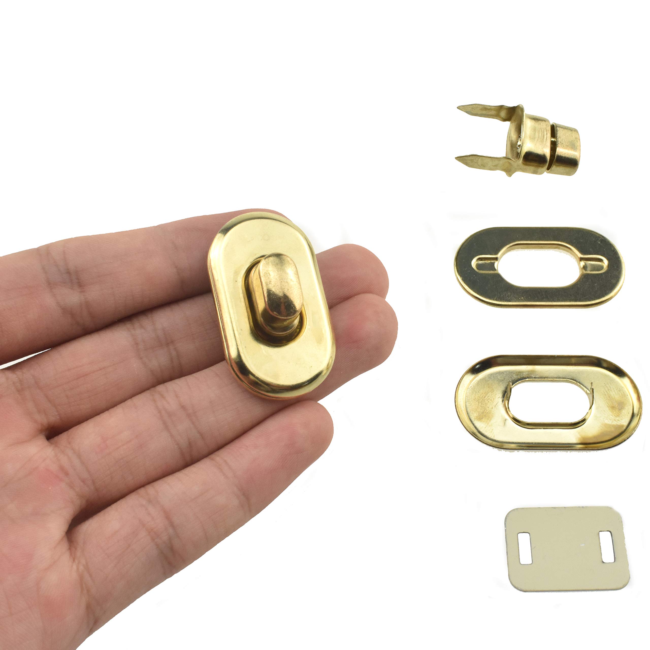 HAHIYOTwist Purse Closure Turn Locks Clip Clasps Easy Install with Online Instructions Picture for Wallet Briefcase Clutch Handbag 1.5 Inch Length Thin Metal Light Weight Gold 6 Sets with Washers