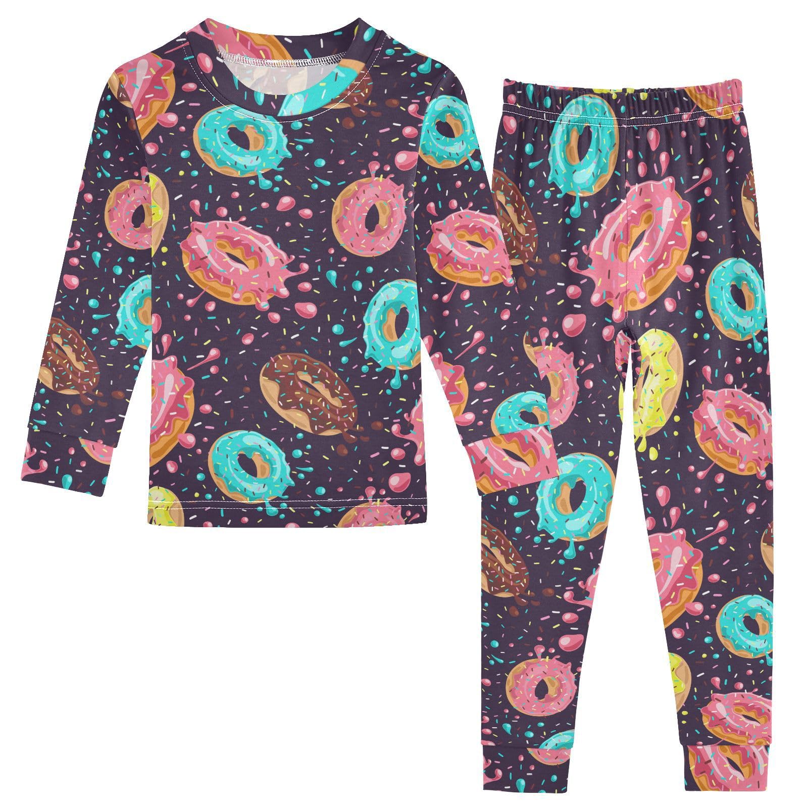 JHKKU Colourful Donuts Pajamas Set Cotton 2 Piece Soft Comfy Pjs Long Sleeve Lounge Sleepwear 3T