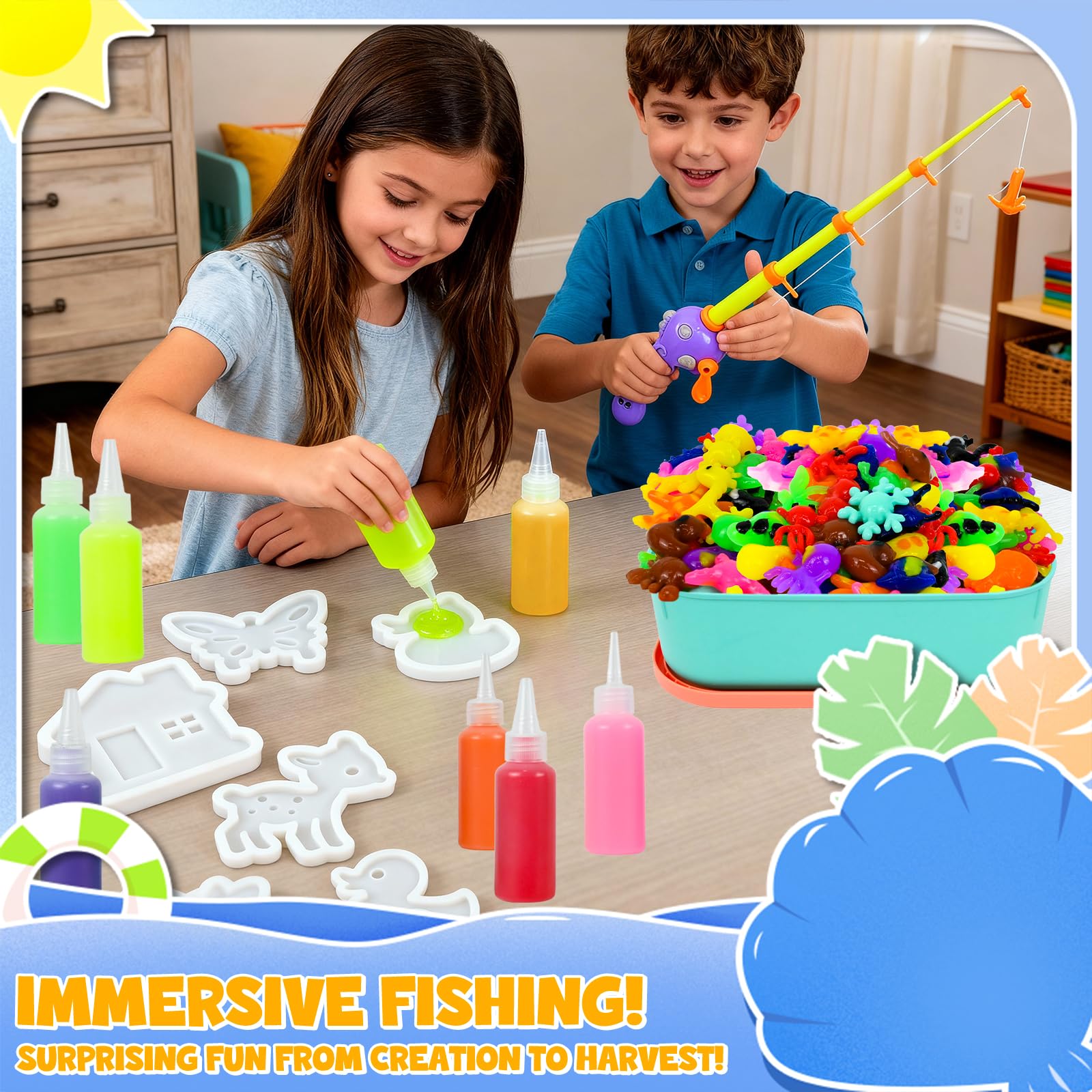 JONRRYIN Acqua Gel Set Creativo, 62 PCS Magico Water Elf Kit con 16 Formine, Gel D'acqua Magico Che Brilla al Buio Kit Elfi Magici Regalo per Bambini 4+