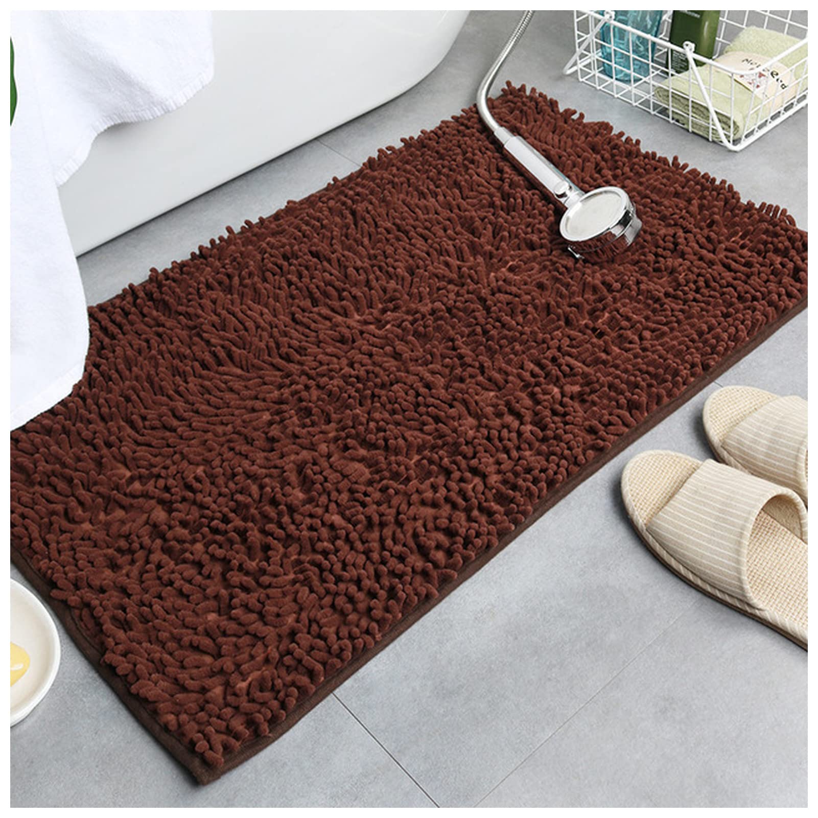 Non Slip Mat Chenille Bath Mat Anti Slip Gray Water Absorb Bathroom Carpet for Living Room Bedroom Rugs Kitchen Floor Mats Non Slip Bath Mats For Inside Bath(Coffee,40x120cm)
