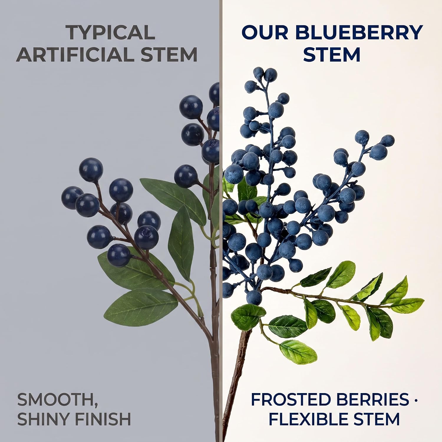 Artificial Blueberry Stems with Berries, Blue Christmas Fruit Decor, DIY Floral Arrangement, Artificial Plants Flowers