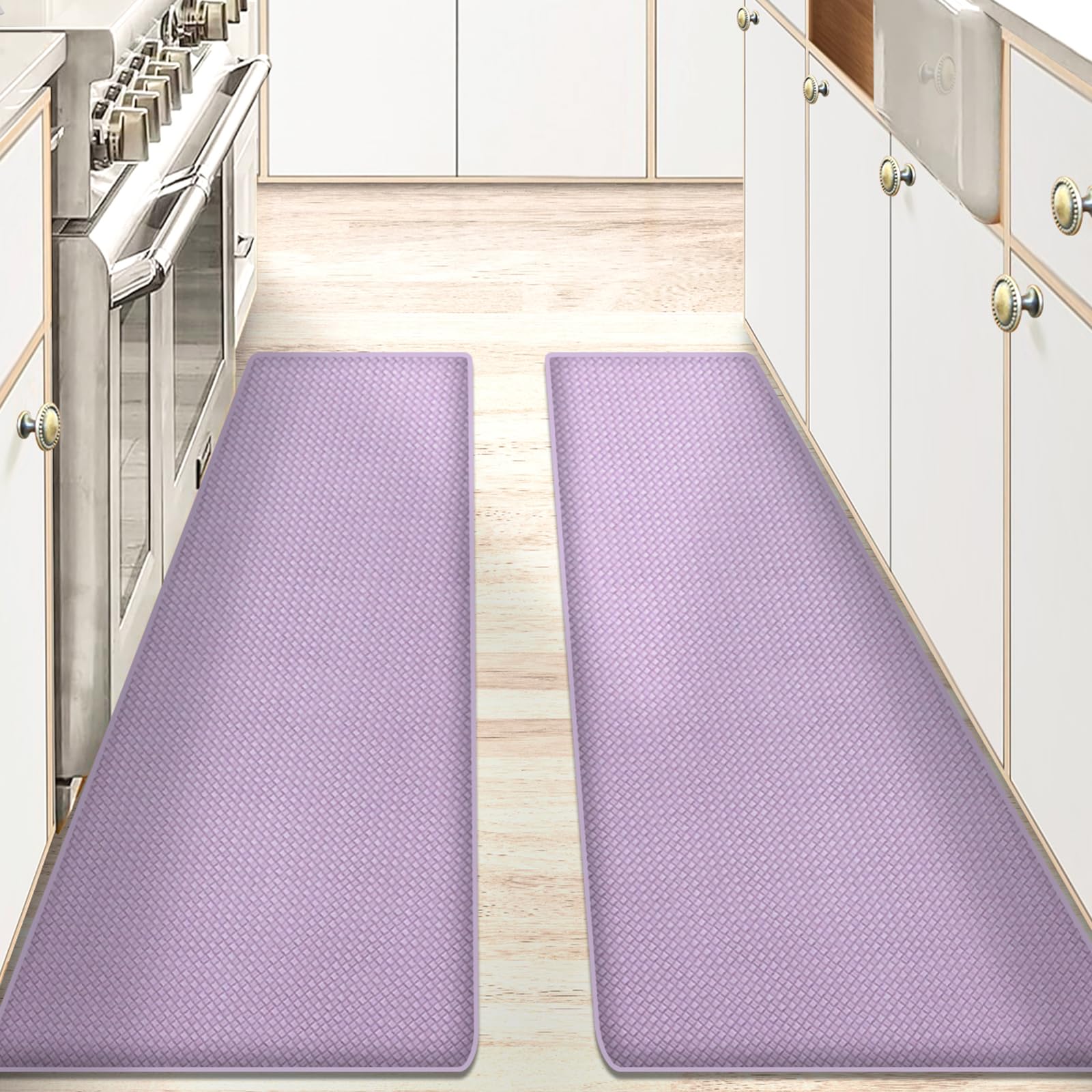 AUTODECO Set of 2 Kitchen Mat and Rugs Washable Cushioned Anti-Fatigue Kitchen Rug for Floor 17"x59" +17"x59", Lightpurple