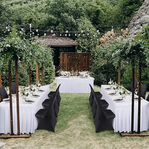 Vista 41 de Babenest Paquete de 1 falda de mesa de elastano negro de 6 pies para mesas rectangulares, resistentes a las arrugas, con volantes, para ferias