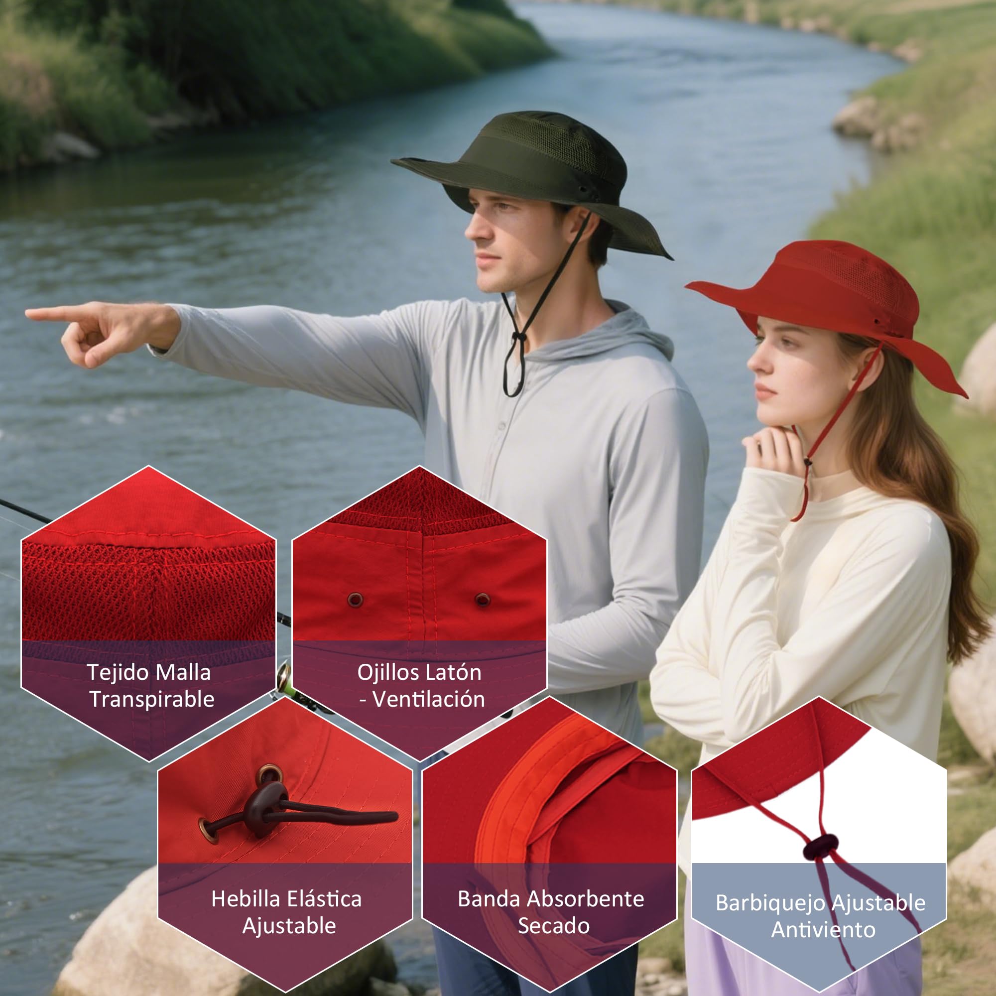 Sombrero para el Sol Mujer Hombre Gorro de Pesca UPF 50+ Anti-UV Vacaciones Playa Doblar Sombrero Gorro de Pesca Viajar Sombrero de Cubo