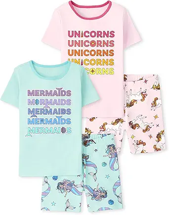 The Children's Place Girls' Sleeve Top and Shorts Snug Fit 100% Cotton 2 Piece Pajama Sets
