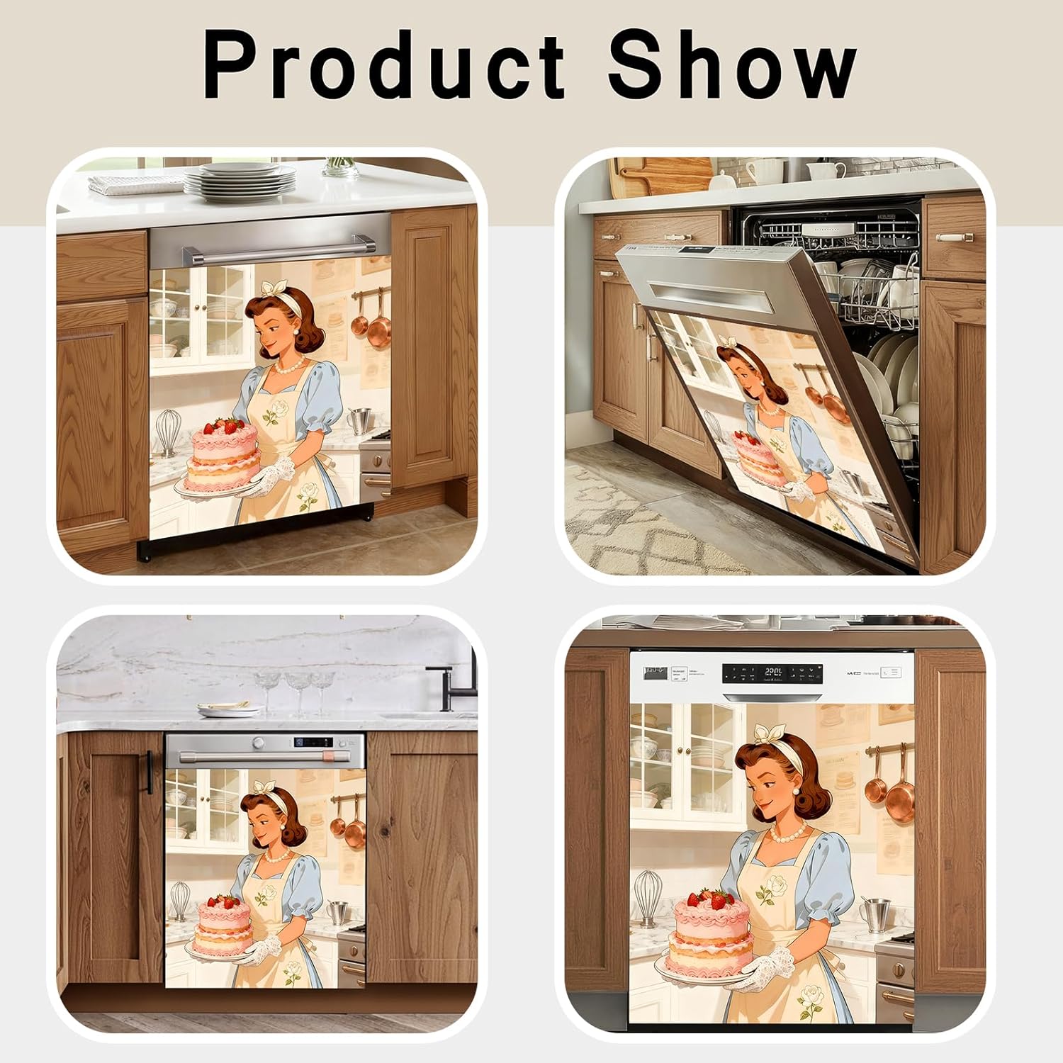 Dishwasher Magnet Cover Retro Girl Dishwasher Cover Magnet Decor, Dishwasher Refrigerator Protection Cover, Kitchen Art Magnetic Sticker 23x25.5 inches