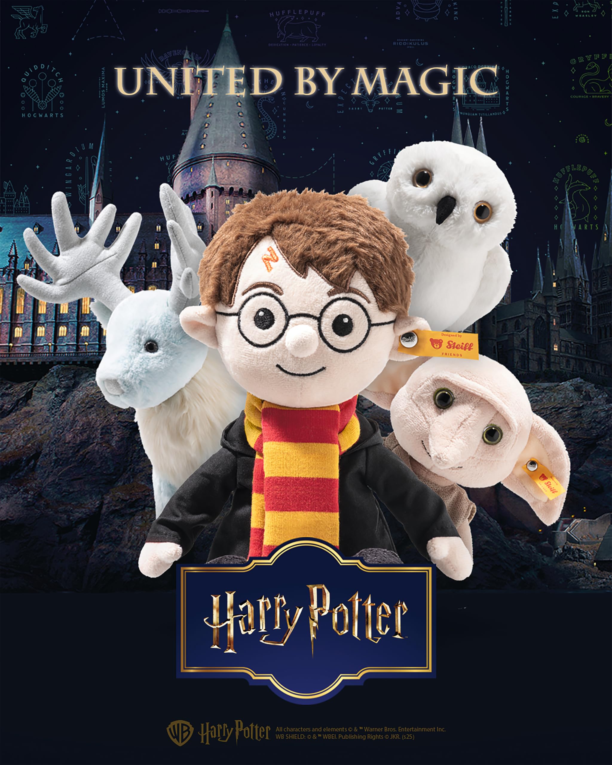 Steiff Peluche Edvige la Civetta, Harry Potter, dolce animale di stoffa con occhi di plastica, bambini, bambine, amici, pupazzo 21 cm, bianco, 024214