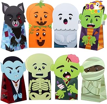 Amazon Joyin 36個 ハロウィン ダイカット フリップオーバー おやつ ギフトバッグ 8種類のハロウィンキャラクターデザイン ハロウィンパーティーの記念品 グッディー キャンディバッグ おやつバッグ ギフトバッグ 袋 文房具 オフィス用品