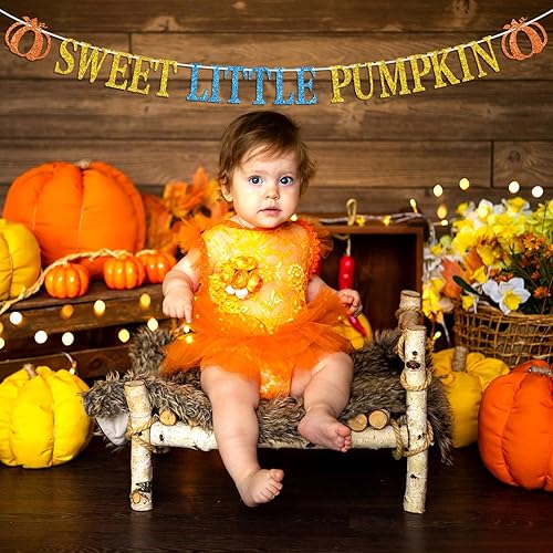 Miniatura 4 de Cartel de calabaza con texto en inglés "Sweet Little Pumpk", con temática de otoño, para baby shower, cumpleaños, Acción de Gracias, suministros de