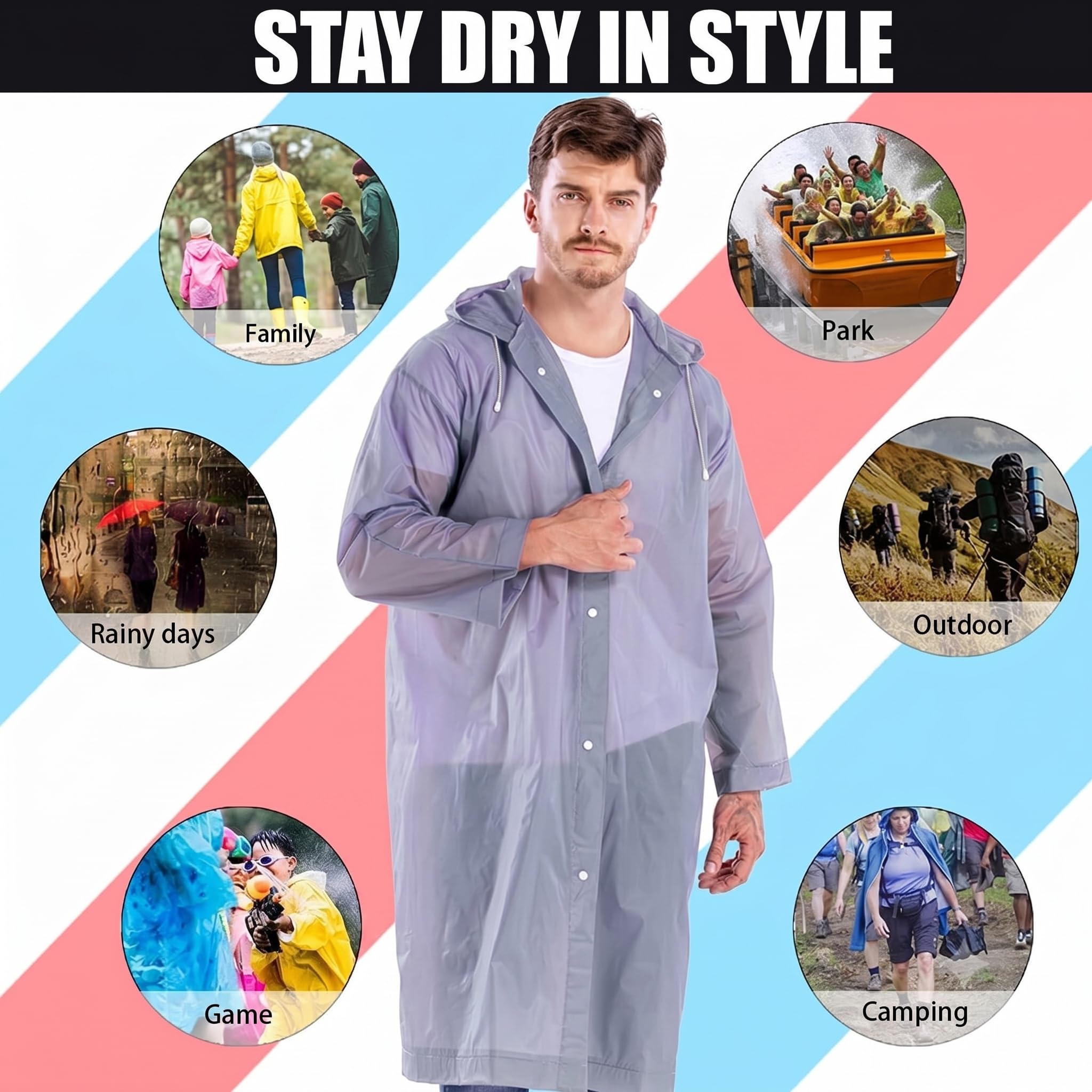 HACER EVA Rain Poncho rain coat for Men & Women, Lightweight Waterproof Raincoat with Hood, Adjustable Drawstring & Snap Button Closure, Reusable Outdoor Rainwear for Boys & Girls (Free Size, Grey) 4