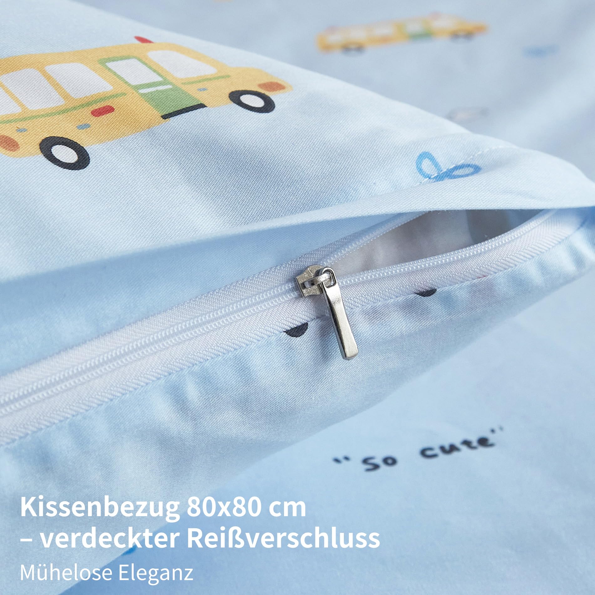 Baumwolle Bettwäsche 135x200 Kinder Auto Motiv Blau Bettwäsche Kinder 135x200 Jungen Weiche Bettbezug Set 2teilig für Jugendliche Jungen Geschenk mit Reißverschluss und 80x80 cm Kissenbezug