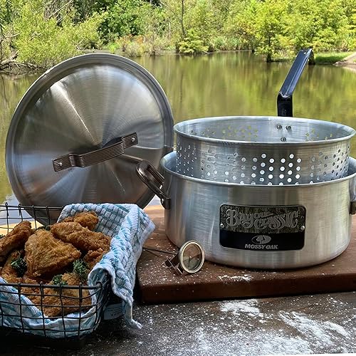 Miniatura 3 de Bayou Classic Olla de aluminio de 14 cuartos de galón de roble musgoso de 47.62 oz con tapa y cesta perforada de aluminio con asas remachadas de