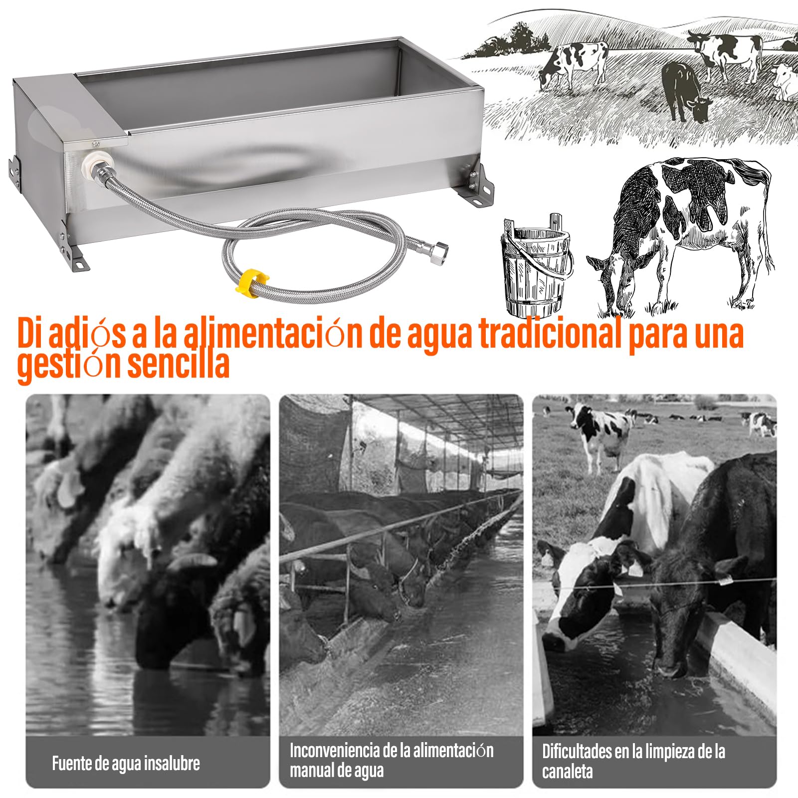 Bebedero Automático Para Caballos , Bebedero de Acero Inoxidable con VáLvula de Flotador Ajustable de 1/2 Pulgada Para Caballos, Vacas, Cerdos, Ovejas, Perros y Bebederos