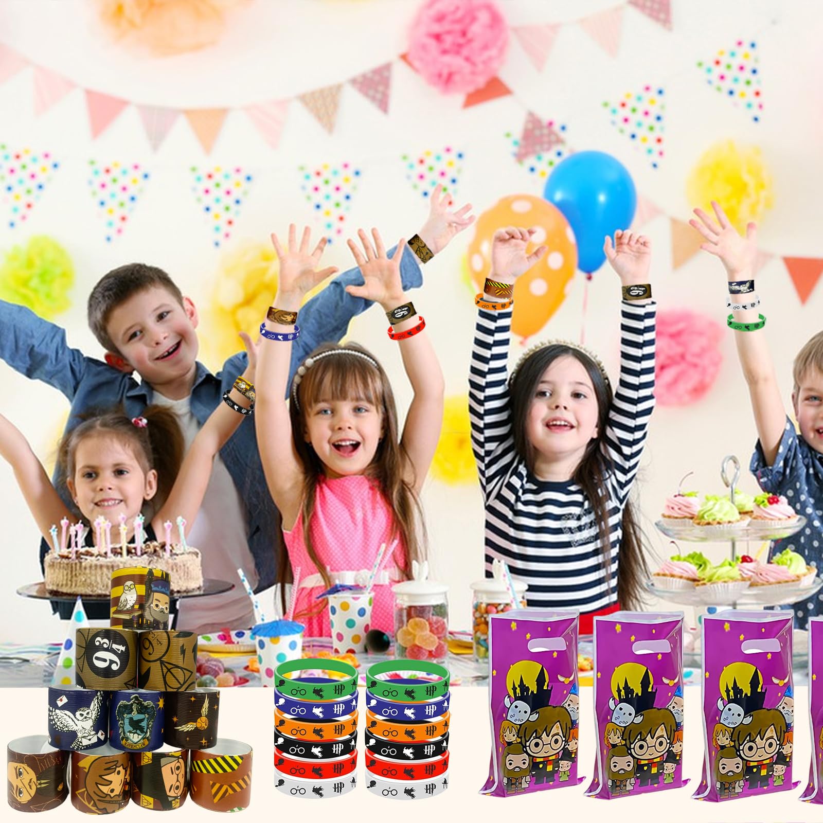Set Compleanno 36 Pezzi Per Bambini - Sacchetti, Braccialetti E Distintivi A Tema Cartone Animato