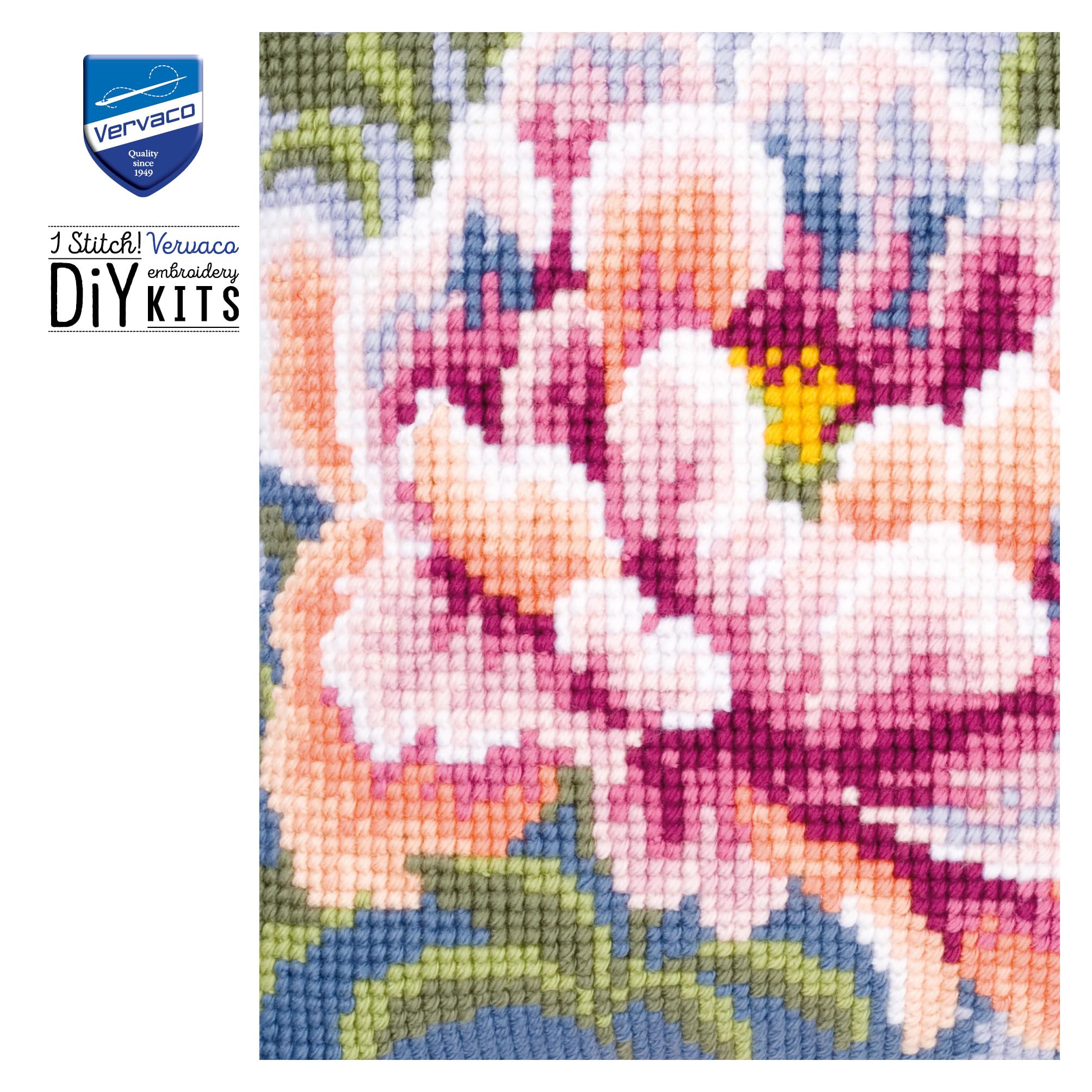 VERVACO Kit Cuscino Punto Croce Camelia Set Ricamo Principianti Cuscini Gobelin Decorativi ca. 40 x 40 cm Accessori per Lavoretti Creativi DIY Casa Decor Hobby Adulti Cross Stitch