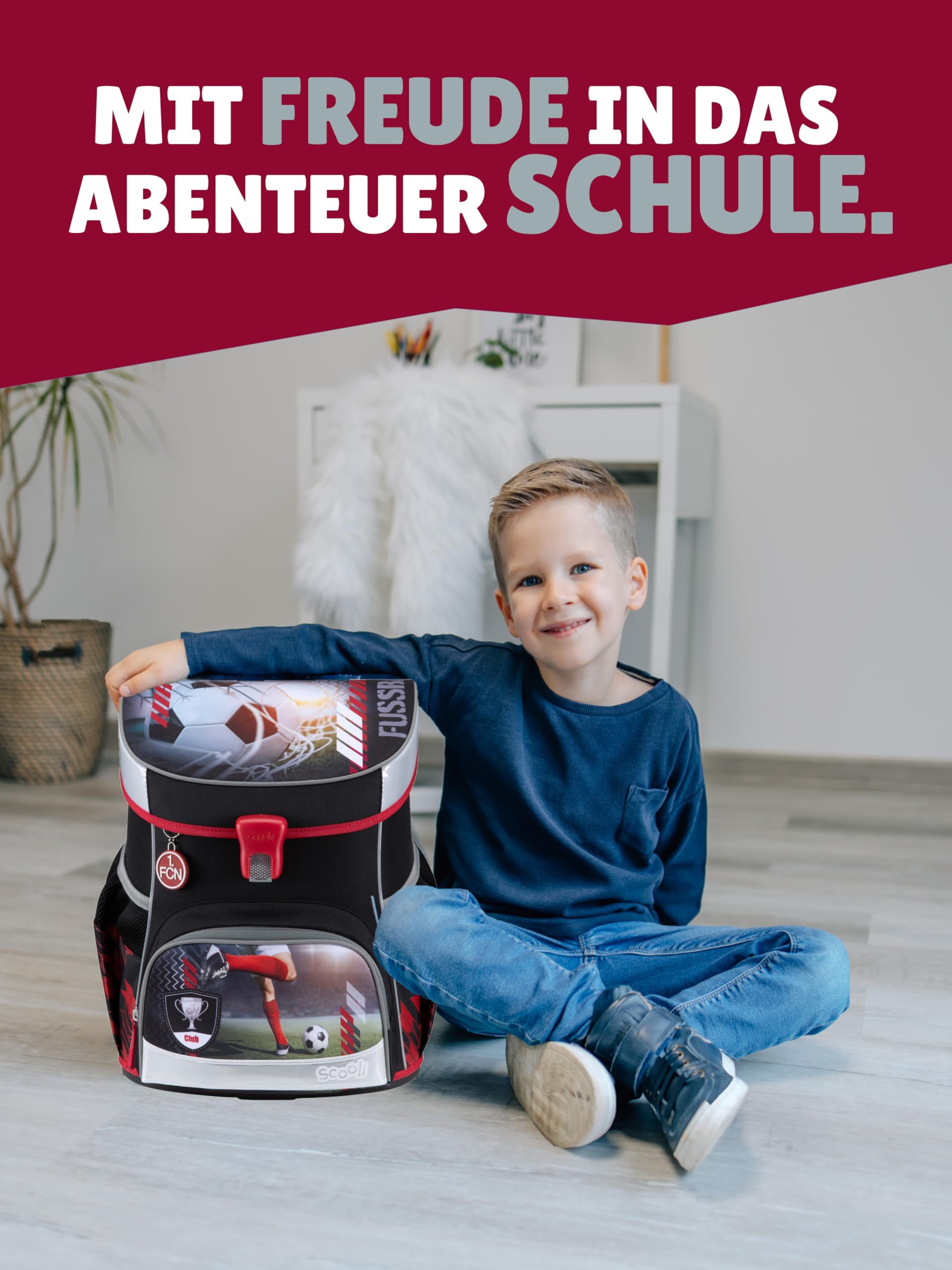 Familando - Scooli Campus Fit Schulranzen Set - 9-teilig mit Sporttasche - 1. FC Nürnberg (1. FCN) - Für Fußball Fans - Ergonomisch & 980g leicht - 18L Volumen - Brustgurt & Reflektoren - ab 1. Klasse