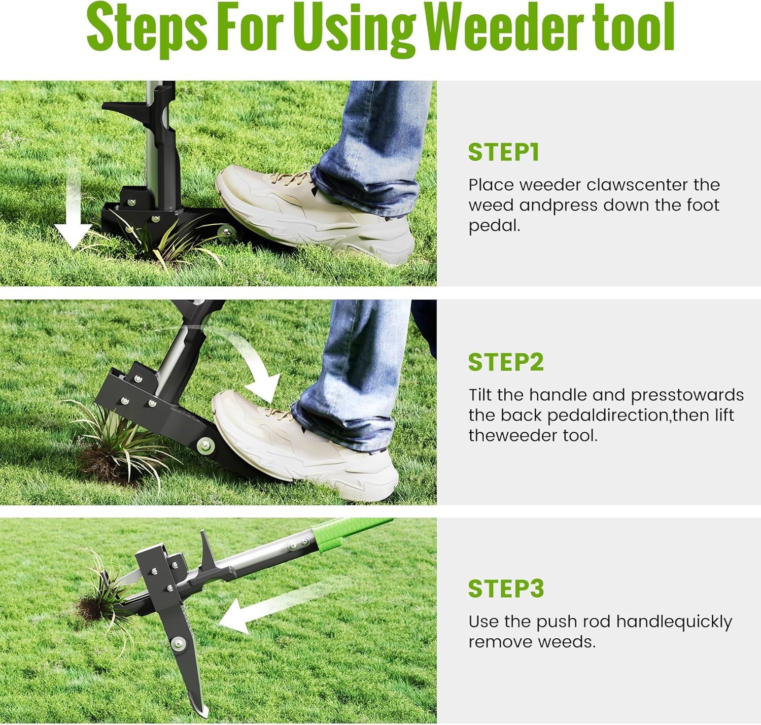 Weed Puller Tool - Dandelion Weed Puller Tool Stand Up Heavy Duty,Made with 40''Long Handle & Quick-Release Weed Ejector Mechanism & 4 Robustness Manganese Steel Claws,Hard to Break