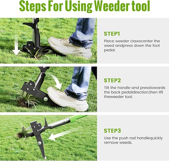 Weed Puller Tool - Dandelion Weed Puller Tool Stand Up Heavy Duty,Made with 40''Long Handle & Quick-Release Weed Ejector Mechanism & 4 Robustness Manganese Steel Claws,Hard to Break