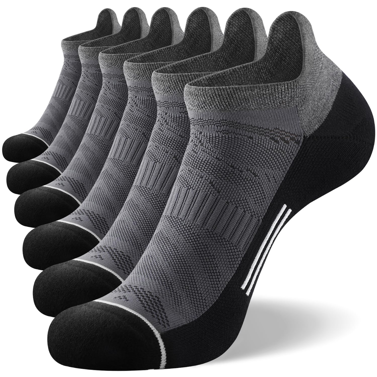 FITRELL 6 Pack Men's Ankle Running Socks Low Cut Cushioned Athletic Sports Socks 7-9/9-12/12-15