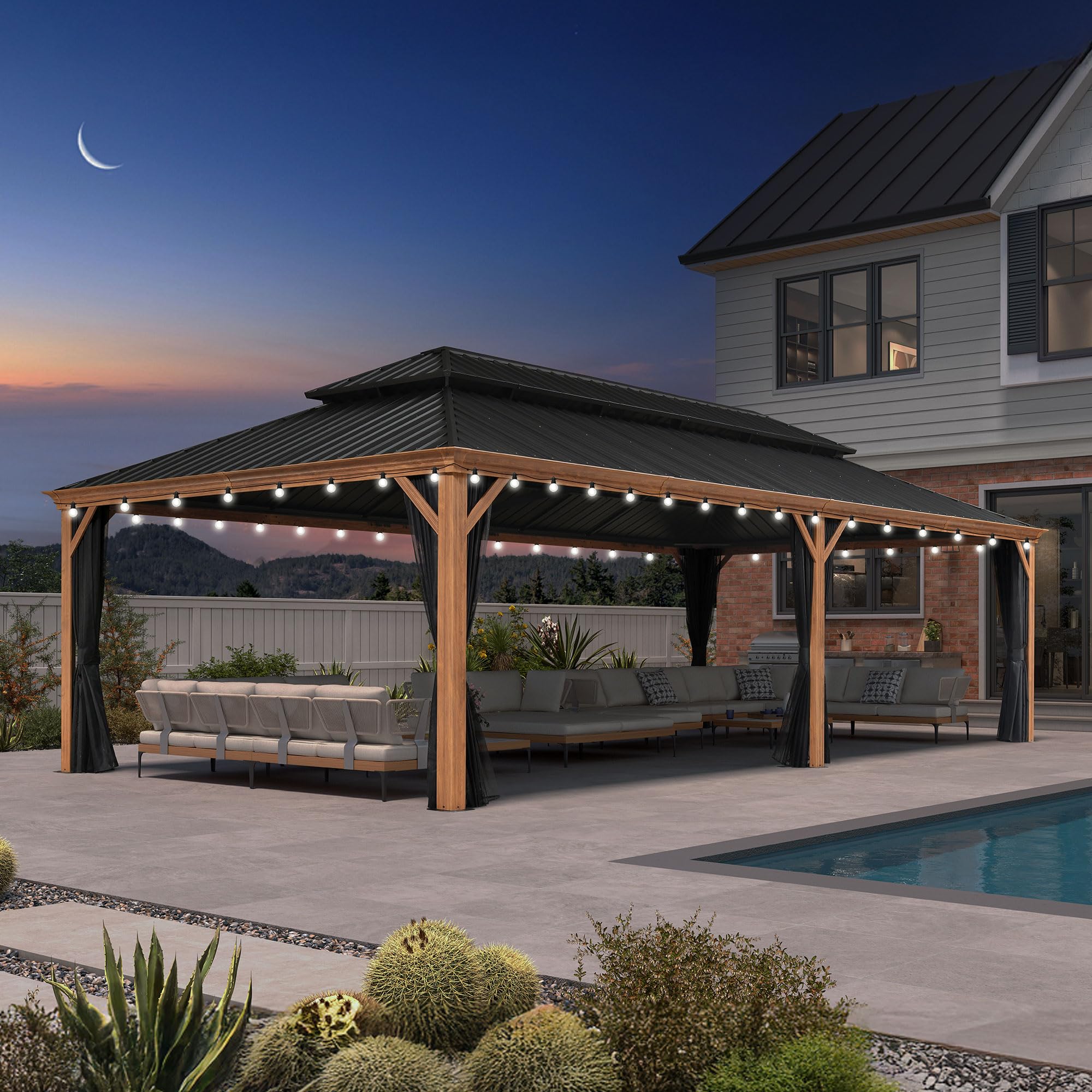 PURPLE LEAF 14x28 Hardtop Gazebo with Lights
