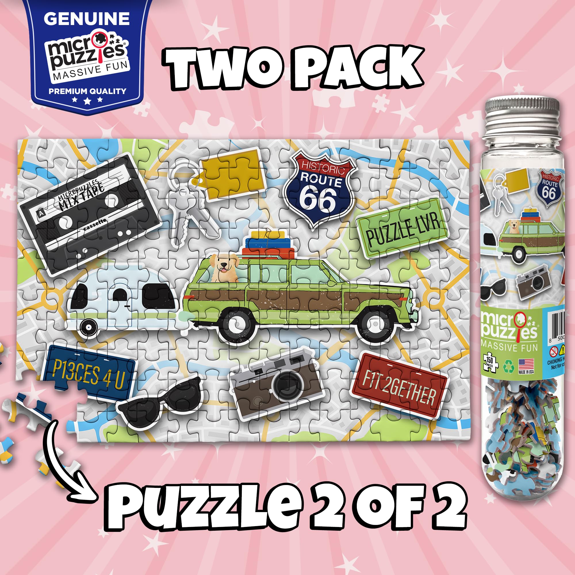 MicroPuzzles "Road Trip" 2-Pack - Mini Puzzles for Adults, 150 Piece Small Puzzles for Adults and Teens - 4" x 6" Inch, Compact and Challenging Portable Jigsaw Puzzles for Travel and Relaxation - Image 3