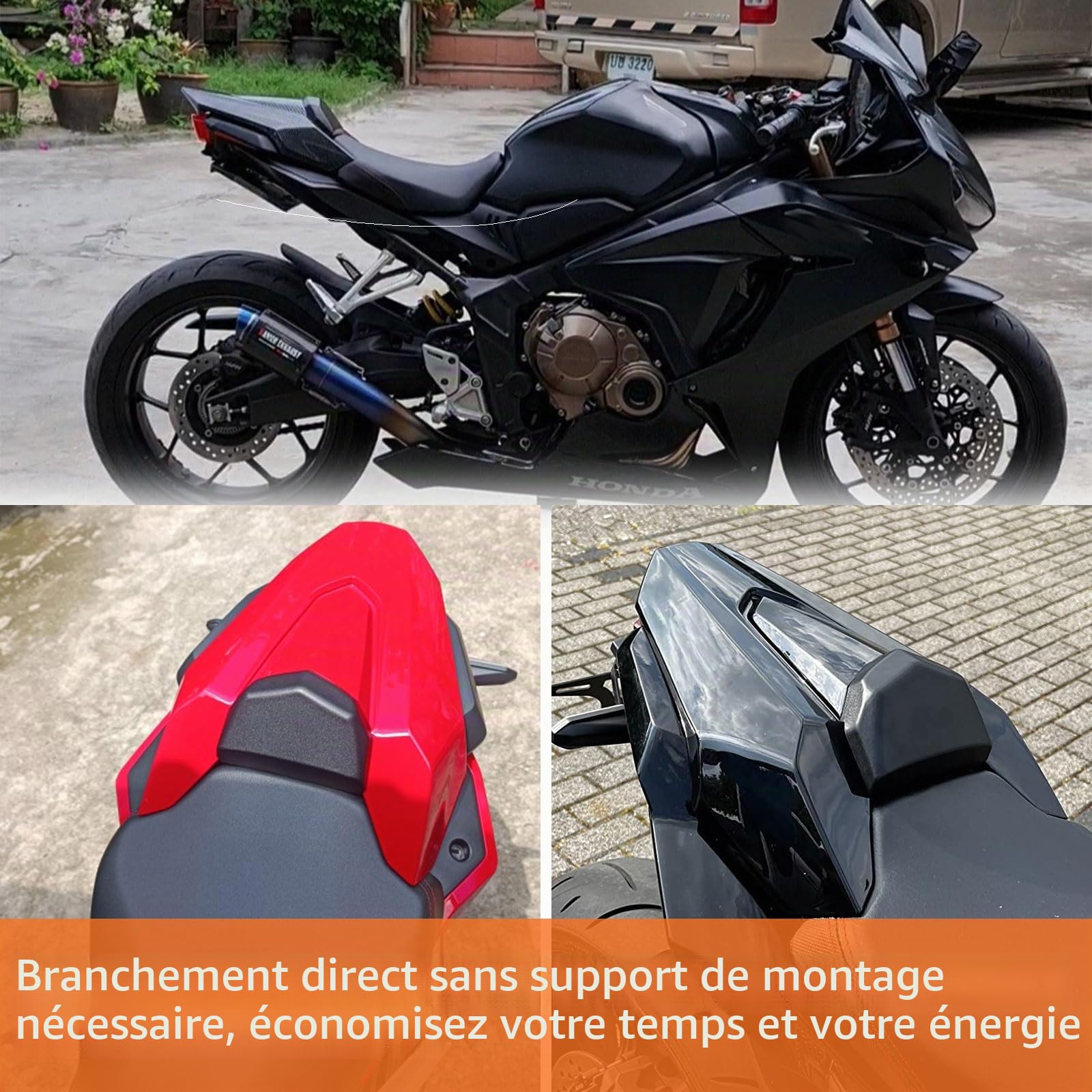 WOOGA Moto Arrière Passager Pillion Siège Couverture Carénage Capot pour Ho&n&da CB650R/ CBR650R Pièces modifiées 2019-2023 (Noir mat)