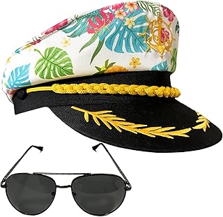 Captain Hat Sailor Hat Navy Yacht Boat Tropical Hawaiian Flower Cap Party Favors Costume Accessories Women Men