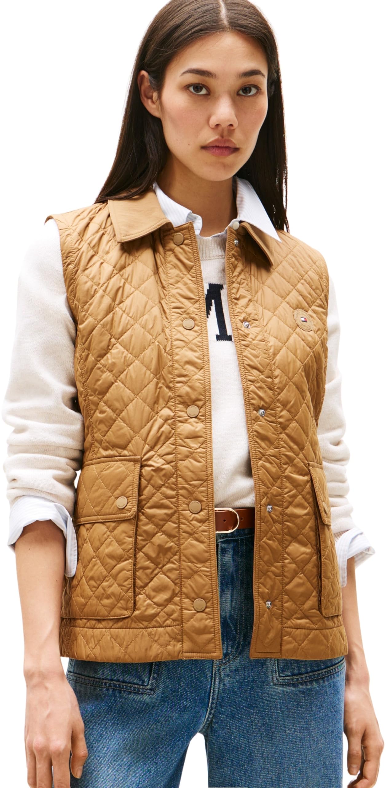Tommy Hilfiger Women’s Nylon Slim Quilted Gilet, Brown (Hickory), M