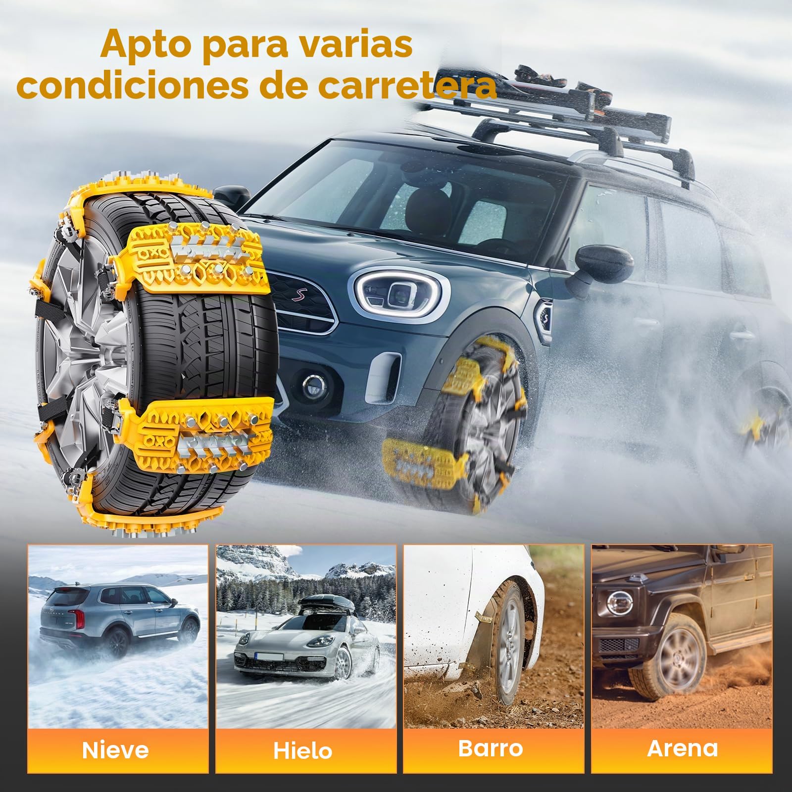 6PCS Cadenas de Nieve para Coche Ninonly Universal Cadenas para Coche con Pala de Nieve de Plástico y Guantes Cadenas para Nieve Fácil de instalar para Automóviles SUV Ancho Neumático 165-265mm
