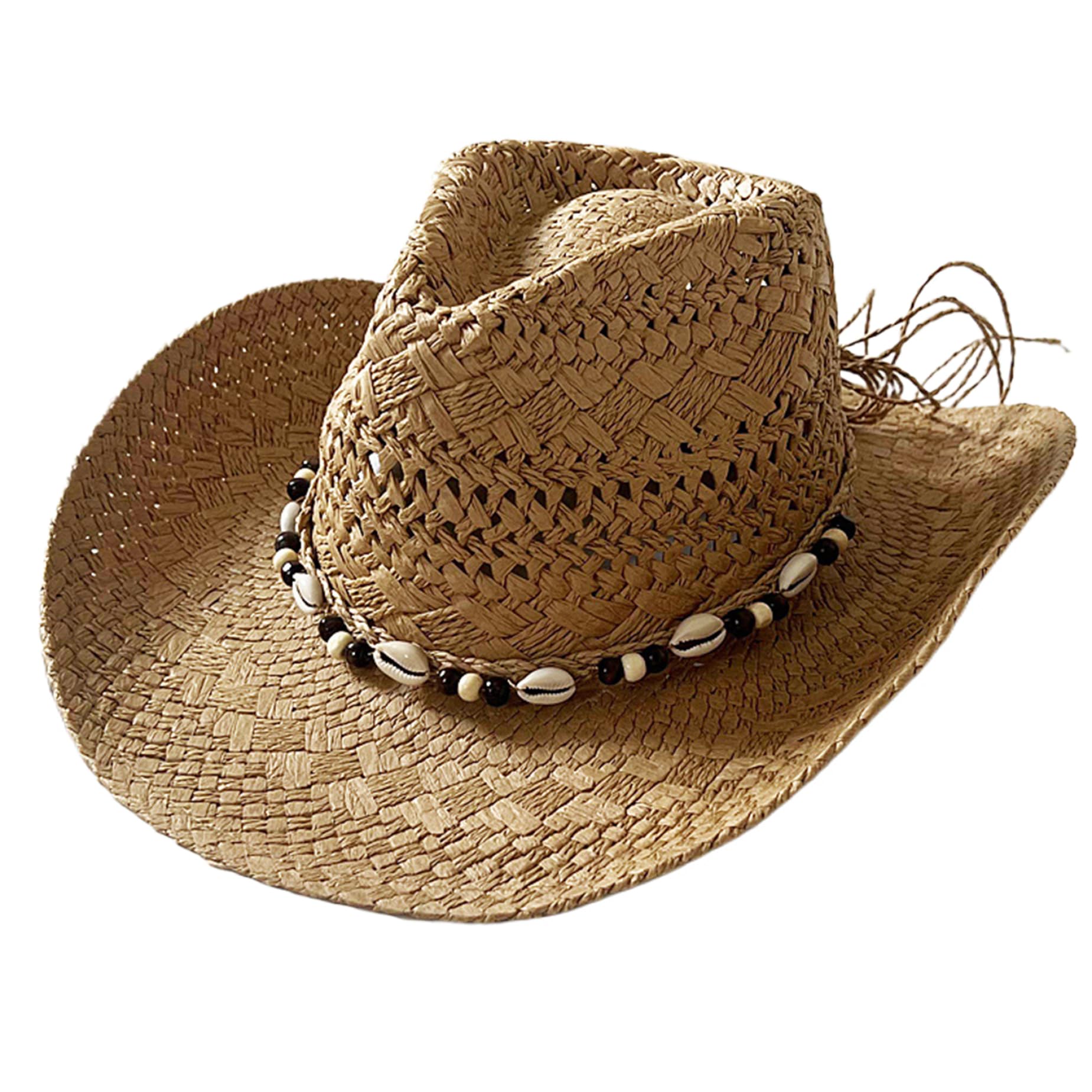 Sombrero de paja para hombre, sombrero de vaquero occidental de verano con ala ancha, protección solar, transpirable, caqui, talla única, 58 cm