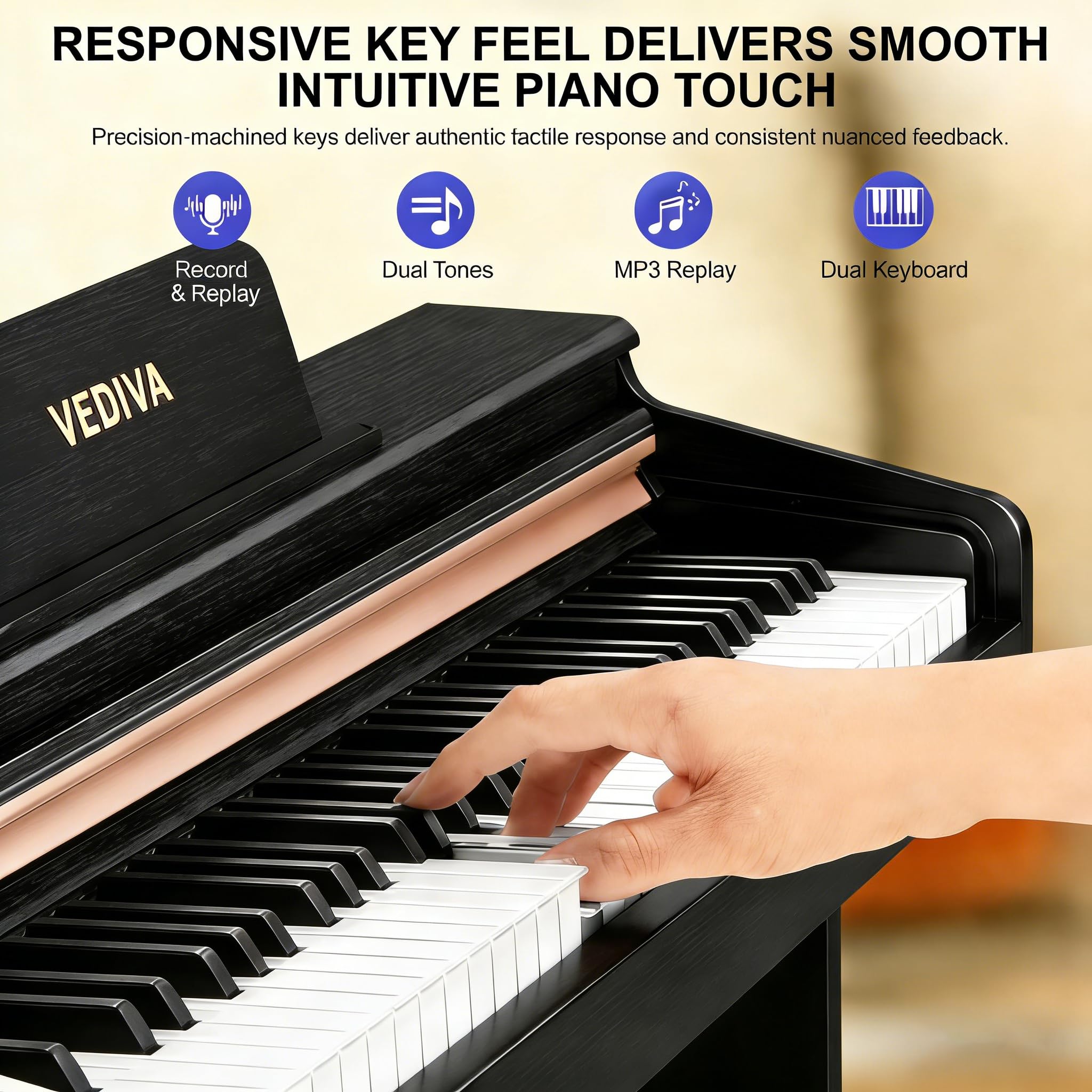 88 Key Semi-Weighted Keyboard Piano - Full Size Upright Digital Piano Keyboard for Beginners - Electric Piano with Triple Pedal Supports USB-MIDI (Black)