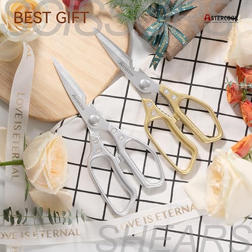 Miniatura 8 de Astercook Paquete de 2 tijeras de cocina de metal, tijeras de cocina resistentes, tijeras de mango de metal, ideales para aves de corral, hierbas,