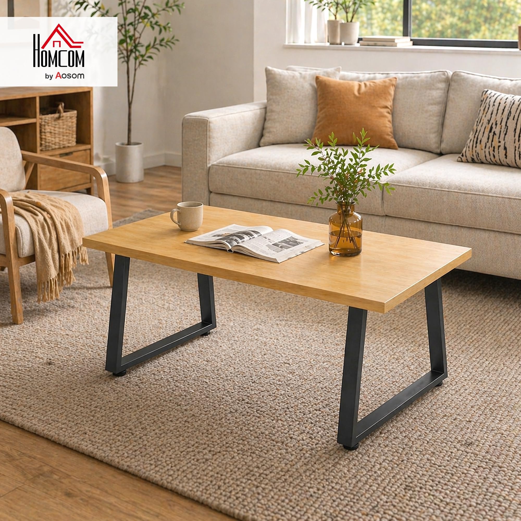 HOMCOM Set 2 Gambe per Tavolo Trapezoidali in Acciaio 60x10x43 cm Nero | Gambe per Mobili, 12 Fori, 12 Viti, 4 Piedini Regolabili, Stile Industriale, Capacità 75 kg, per Panca, Tavolino