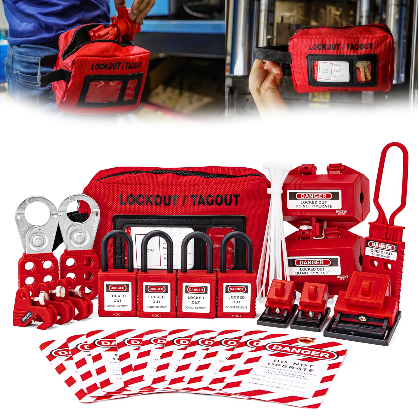 Kit de etiquetado de bloqueo, cerraduras Loto para kits de etiquetado de bloqueo de interruptor, cumple con la normativa OSHA (BD-ZTI KIT2-26 unidades)
